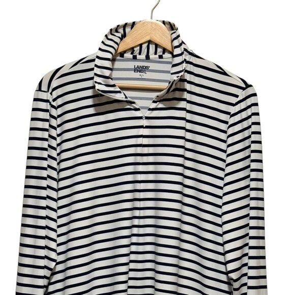LANDS END Mariner Stripe Long Sleeve White Swim Rash Guard Tunic UPF50 Womens XL - Picture 3 of 11